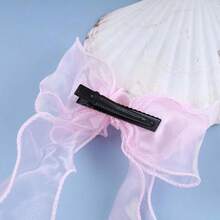 Vintage Long Silk Bow Hair Clip Barrette Ribbon Mesh Head Clip Headwear Pink Chiffon Bowknot Headpieces Hair Accessories For Women,Pink - 粉紅色的 - 查看 5
