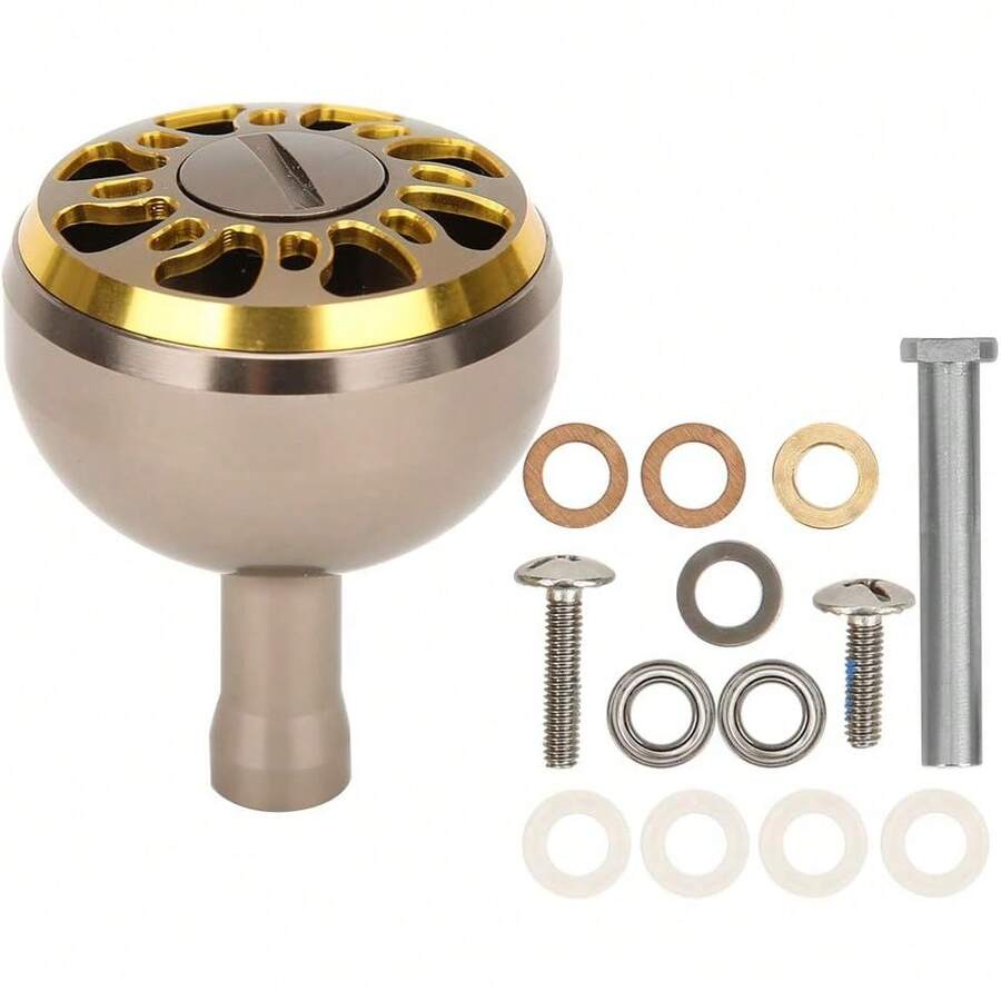 Keenso Perilla de Carrete de Pesca de 38 mm, Perilla de manija de Rueda de Pesca de Metal para carretes giratorios Modelo 2000-6000 MEOS - Café dorado - Ver 1