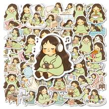 56Pcs Cute Cartoon Slouchy Girl Graffiti Stickers Q Version Cute Girl Decorative Luggage Stickers - Multicolor - View 14