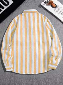 青少年男童休闲条纹长袖翻领衬衫，时尚百搭通勤简约韩版风格
