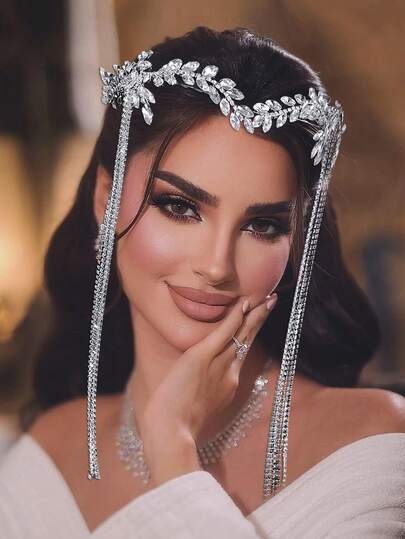 1pc Luxury Romantic Women's Headband, Rhinestone Tassel Headpiece, Shiny Bridal Hair Accessory, Women's Hair Decoration, Wedding/Party Hairstyle Accessory, Women's Accessory, Hair Accessory, Spring/Summer Hair Decoration