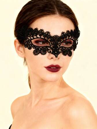 黑色性感女士蕾丝面具，适合狂欢节、万圣节、半脸角色扮演，节日动物派对用品