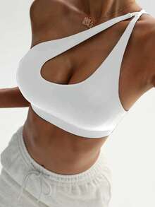 Women's Black Removable Padded Shoulder Knit Sports Bra - White - View 3