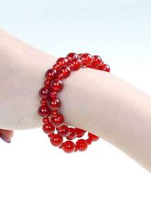 1件 时尚红色串珠双圈叠戴手链，幸运圆珠手链配饰 - 彩色 - 查看 5