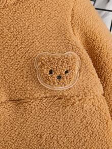 2pcs Baby Boy Fashionable Plush Bear Embroidered Collar Zip-Up Top And Pants Set, Comfortable - Brown - View 4