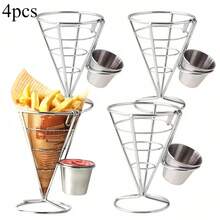 4pcs Creative French Fry Food Basket, Restaurant Iron Fried Chicken Mini Snack Basket, Western Restaurant French Fry Frying Basket, Fry Rack, Suitable For Birthday Party, Holiday - Multicolor - View 8