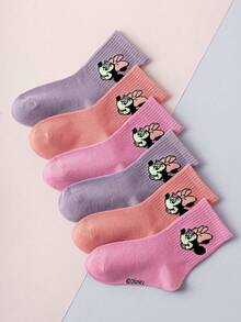 Disney 3/6双装儿童可爱米妮老鼠袜子，女童中筒袜，韩版卡通，男童春秋季婴儿袜 - 彩色 - 查看 17