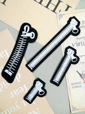 4pcs Zipper Pattern DIY Iron-On Patches, Embroidered Sew-On Patches, Suitable For Backpacks, Jeans, Jackets, DIY Crafts On Clothes, Shoes, Bags, Etc.