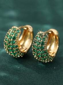 优雅奢华女士耳环，镶嵌绿色合成锆石，精致珠宝，适合婚礼配饰，完美的圣诞礼物 - 金色 - 查看 8
