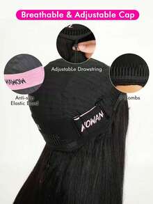 WOWANGEL 200%密度缅甸卷发半假发，三合一抽绳卷发半假发，女士水波纹无胶假发，螺旋卷发尾，14-24英寸 - Natural Black - 查看 2