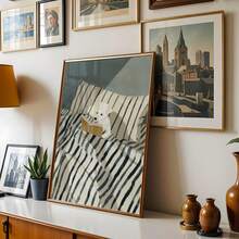 1pc Cute Dog Reading Unframed Canvas Poster, Cozy Dog In Bed Illustration With Striped Blanket, Whimsical Wall Decor For Room Decor, Home Decor, Bedroom Decor, Living Room Decor, Wall Decor, Playful Book Lover Art Print For Room Decoration Aesthetic - Multicolor - View 5