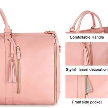 Garment Duffle Bags For Travel, 2 In 1 Convertible Carry On Garment Bag For Women, Carry On Suit Bag For Travel For Women, Large PU Leather Foldable Travel Bag With Shoe Pouch, Water Resistant Hanging Suitcase Dress Suit Travel Bags, Large Weekender Overnight Bag, Pink - Pink - View 6