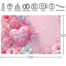 Mother's Day Pink Heart & Floral Theme Backdrop - Sweet Festive Atmosphere, Decorative Background Cloth For Indoor Wall & Outdoor Garden Decoration, Available In Multiple Sizes