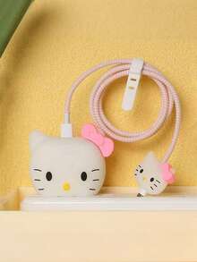 SANRIO 硅胶卡通猫咪造型充电器保护套套装，兼容苹果20W适配器，可爱充电线保护套，萌系动漫风格生日礼物，送给好朋友 - 单件装 - 彩色 - 查看 5