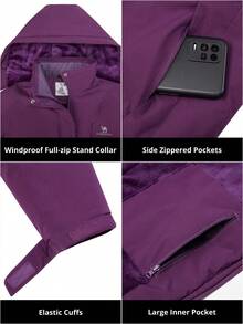 CAMEL CROWN 女士冬季外套防水滑雪夹克带保暖内衬防风防雪防雨户外徒步登山 - 紫色 - 查看 5