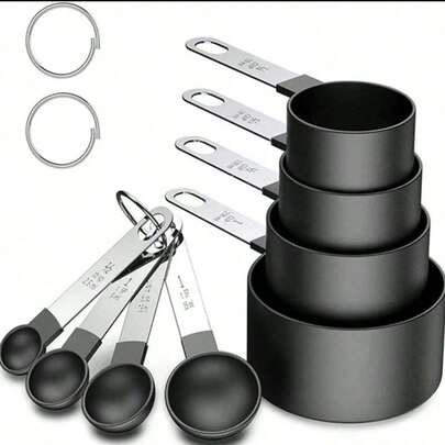 4/8件套不锈钢手柄多功能塑料量勺、量杯、刻度量勺套装，烹饪烘焙工具，家庭和学校必备厨房小工具