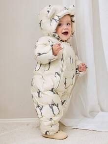 mini bala Kids "True Plush" Double-Zip Down Romper Winter 2025, Warm Belly Guard & Footed Design - White Grey Tone - View 3