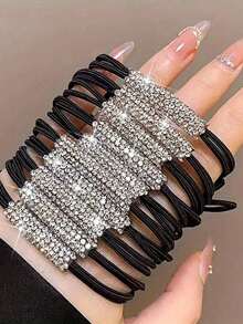 20 Peças/10 Peças Conjunto de Elásticos de Cabelo com Decoração de Strass de Duas Camadas, Acessórios de Cabelo Diários, Presentes e Adereços de Fotografia para Mulheres, Acessórios de Cabelo Femininos da Moda - Multicolorido - Visão 3