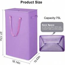 75L Slim Laundry Hamper With Lid, Large Foldable Laundry Basket With Removable Bag And Handles Tall Collapsible Dirty Clothes Basket Great Bedroom, Bathroom, Dorm, College, RV. Purple, 75L - 75升+紫色 - 查看 3
