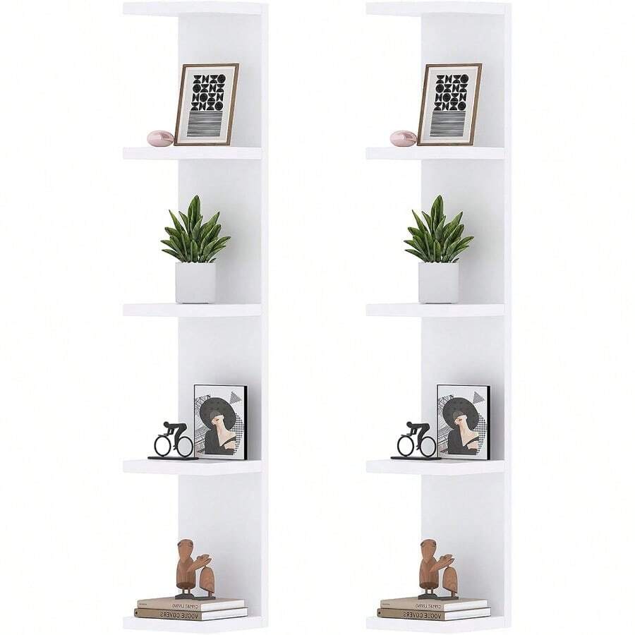 5 Tier White Lack Wall Shelf - Multi-Functional Display Organizer For Anime Figures Pop Plants Makeup And Books 7.1" X 5.5" X 30.7" Space-Saving Floating Shelf For Home And Office - 2 - 查看 1