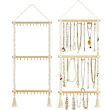 1pc Bohemian Hanging Jewelry Organizer With 30 Hooks Beaded Necklace Holder Wall Mounted Jewelry Rack For Necklaces, Bracelets, Earrings Display Gifts For Women Back To School - Beige B - View 1