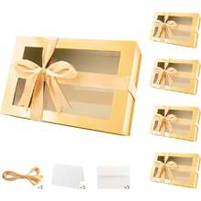 5 Large Gold Gift Boxes With Windows, 13.5x9x4.1 Inches Clear Gift Boxes For Presents Contain Ribbons, Cards, Bridesmaid Proposal Boxes, Boxes Witagnetic Lids (Glossy Gold),30187495 - 金色 - 查看 1