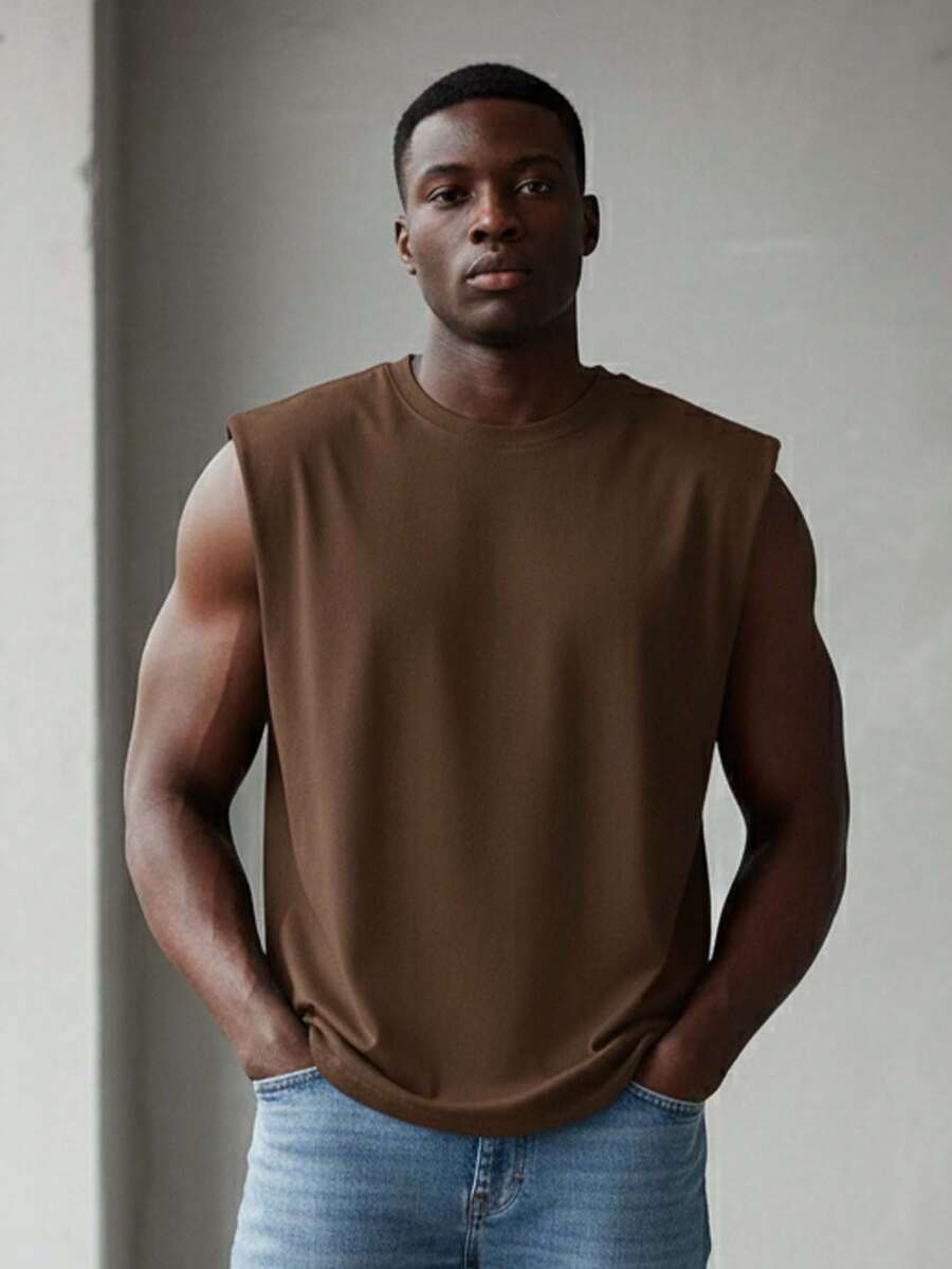 Men's Oversized Tank Top Ideal For Workouts, Outings And Leisure / Oversized Summer - 鏽棕色 - 查看 1