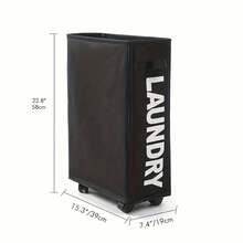 1 Pc With Wheels, Portable Foldable Laundry Basket. Rollable Storage Box, Removable Laundry Bag And Handle, Durable Canvas Storage Space For Dormitory And Apartment Laundry Rooms, Laundry Room Accessories, Portable Storage Box, Suitable For Narrow Corners, Simple Fabric, Multiple Colors Available - màu đen - Xem 12