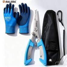 钓鱼工具套装：带尖嘴和剪线器的钓鱼钳、1副防滑橡胶手套、收纳袋和防丢绳，海水/淡水钓鱼装备，圣诞礼物