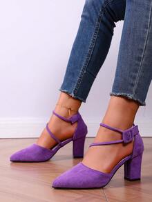 1 Pair Fashionable High Heel Sandals, Suitable For Teenagers, Casual Vacation, Elegant And Comfortable Beach Sandals - Purple - View 2