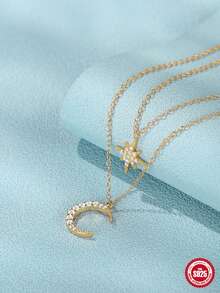 1Pc Star Moon 925 Sterling Silver Classic Necklace Eternity For Daily Wear Daily Wear Wedding Party Engagement Fine Jewelry