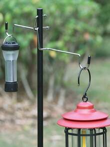 PACOONE 便携式折叠灯架带挂钩，可折叠灯三脚架，适用于露营、钓鱼、野餐、烧烤和户外活动