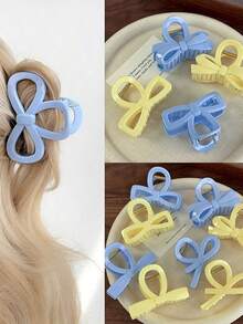 4pcs Acrylic Cream-Colored Cross-Shaped Yellow And Blue Solid-Color Bow Hair Clip Accessory For Creating A Simple And Elegant Hairstyle For Girls Elegant Claw Clips Casual Hair Claws