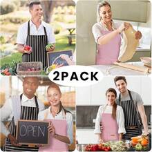 2 Pack Adjustable Bib Apron With 2 Pockets Chef CooFKing Kitchen Restaurant Aprons For Women Men,Red/FFBlackssstripes - 紅色/黑色條紋 - 查看 8