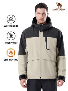 CAMEL CROWN 男士冬季滑雪服，登山雪地外套，防水可拆卸帽子，防风抓绒雨衣 - 黑色 - 查看 10
