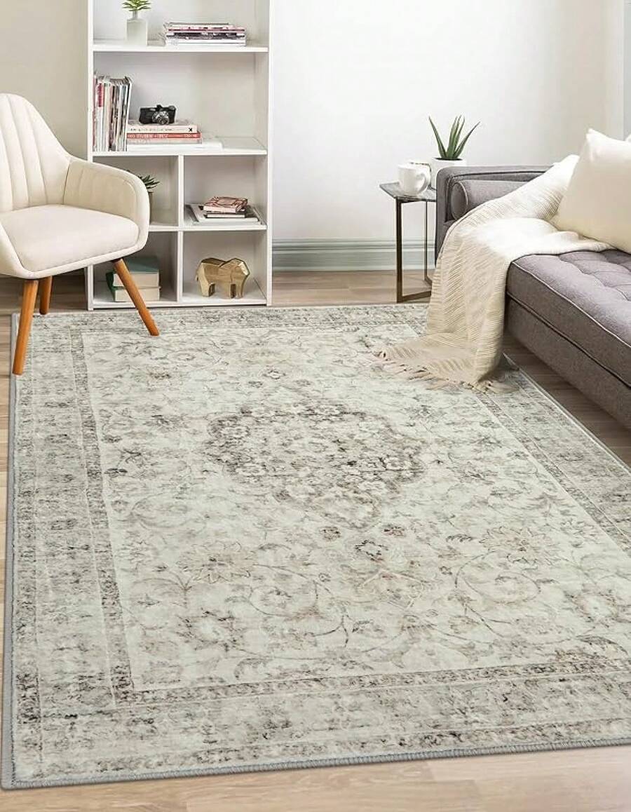 Washable Area Rug 5x7, Non-Slip Boho Neutral Carpet Living Room Bedroom Dining Room Office, Low-Pile Farmhouse Soft Carpet, Tan - Taupe - View 1