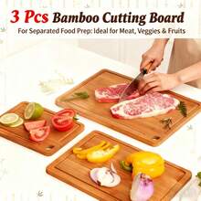 Bamboo Cutting Board Set, Dual-Sided For Chopping Meat/Vegetables, Kitchen Prep & Serving Tray, Thick & Non-Slip, Healthy Cooking Essential - màu nâu - Xem 3