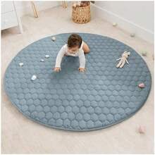 Rectangle Kids Play Mat - Medium 48 x 72 inches Soft Quilted Baby Floor Mat with Non-Slip Bottom - Plush Design for Toddlers Playtime and Relaxation - Comfortable and Durable -(Pacific Blue Round - 153 cm) - Multicolor - Ver 2