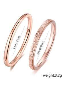 2pcs/Set Minimalist Stainless Steel Rose Gold Rings Set For Women - Rose Gold - View 5