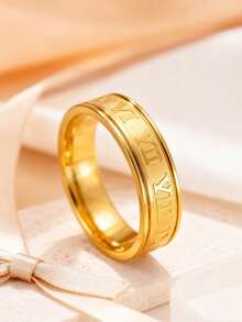 1pc Boy's Fashion Punk Style Minimalist Gold Stainless Steel Roman Numeral Ring, Suitable For Daily Wear, Parties And Valentine's Day Gifts - Ring - View 14