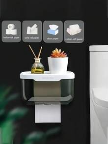 Soporte para pañuelos a prueba de agua montado en la pared con cajón, adecuado para el baño, dispensador de papel higiénico autoadhesivo, caja de pañuelos multifunción con estante de almacenamiento superior, para el hogar y el baño, accesorio comercial, accesorio de limpieza del hogar - Multicolor - Ver 5