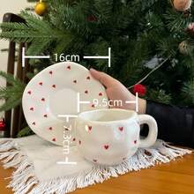 Coffee Mugs, Ceramic Cups Suitable For Coffee, Tea, Cocoa, Cappuccino, Latte And Milk, Large Handle Design, Suitable For Microwave And Dishwasher, Handmade Ceramic Coffee Cup & Saucer Set, Couple Heart-Shaped Gift Ceramic Cup & Saucer - Heart-shaped Cups and Saucers - View 3