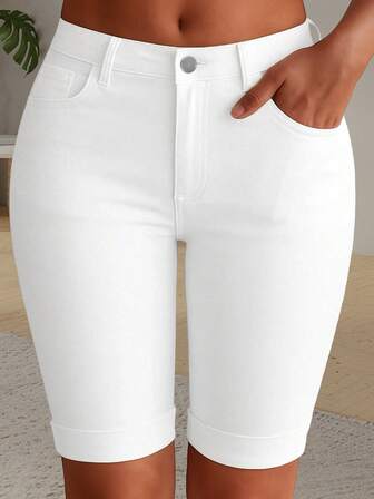 Women's Pocket Washed Stretchy Skinny Cycling Jeans