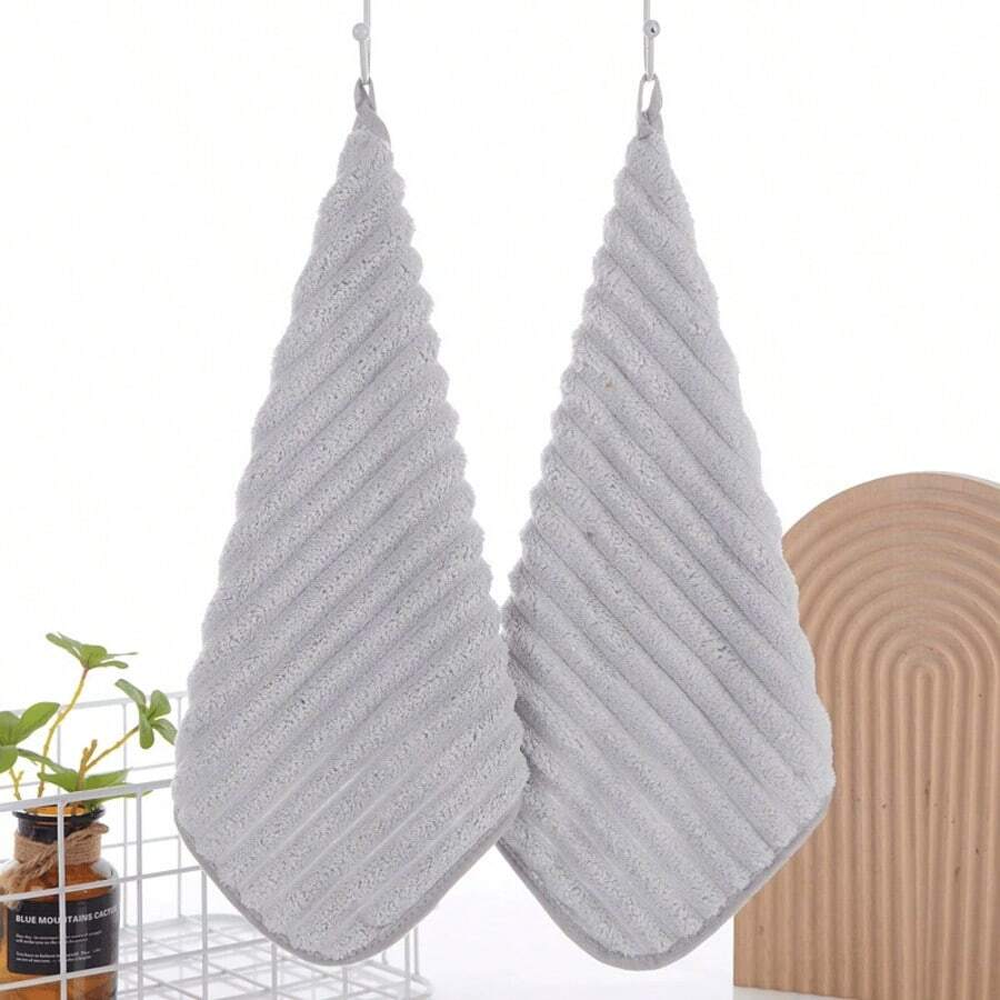 Modern Striped Non-Woven Fingertip Towels 2 Packs - Cartoon Theme, Lightweight Fabric Hand Towels With Hang Loop, Quick-Dry For Bathroom & Kitchen - Light Grey - View 1