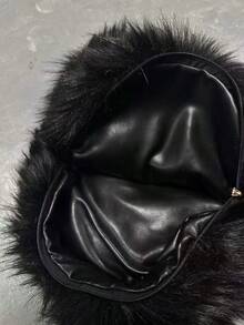 Imitation Mink Fur, Totem, Print, Handsome, Fashionable, Street Style, Fur, Plush, Large Capacity, Personalized, Versatile, Backpack, Backpack - 黑色 - 查看 5