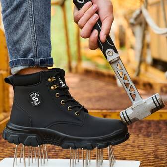 透气防护工作鞋男士钢头安全靴，适合运动休闲穿着，四季防护