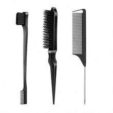 3 Pcs Slick Back Hair Brush, Rat Tail Comb, Edge | Bristle Brush, Hair , Edge Control And Smoothing Baby Hair & Flyaways,Hair Tools,Hair Items,Travel Essential,Travel,Barber,Hairstylist,Barber Accessories,Valentine's Day,Hair Supplies,Hair Stylist,Barbershop,Salon,Vacation Essentials,Hair Products,Barbershop,Valentine's Gift,Travel Essentials For Women,Hair Stylist Tools - Black - View 1