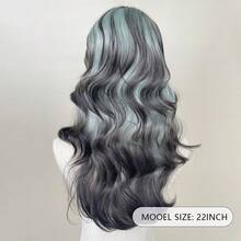 Women's Long Curly Hair With Bangs, Gray-Green Gradient Black Layered Curly Wig, Made Of Heat-Resistant Synthetic Fiber, Fashionable And Unique, Suitable For Everyday Wear, Vacations, Music Festivals And Parties, And Cosplay. - Ombre - View 5