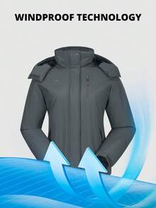 CAMEL CROWN Jaket Ski Salju Tahan Air Wanita Mantel Musim Dingin Hangat Bulu Domba Jaket Snowboarding Terisolasi Tahan Angin Bertudung - Dark Grey - View 4