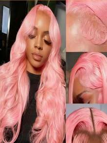 Baby Pink Wig Human Hair 250 Density Light Colored Body Wave Lace Front Wigs Human Hair 13x4 HD Natural Water Wavy Glueless Wigs Human Hair Pre Plucked With Baby Hair Brazilian Remy Wigs Human Hair Put On And Go - SPink - Xem 3
